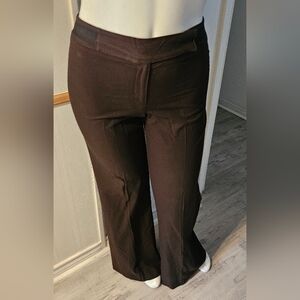 Nine West Stretch Brown Wide Leg Trousers Back Pocket Black Trim Slacks Pants 10
